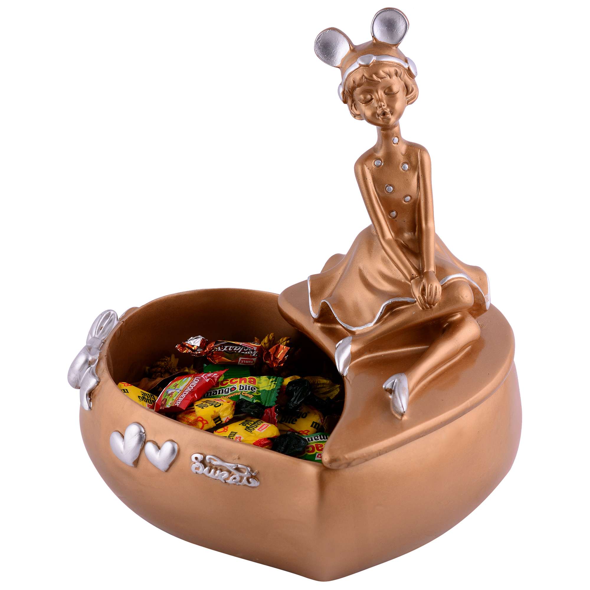 LADY with Basket golden Showpiece for Home Decor Showpiece | Girl Basket Showpiece & Office Decor Showpiece - Image 3