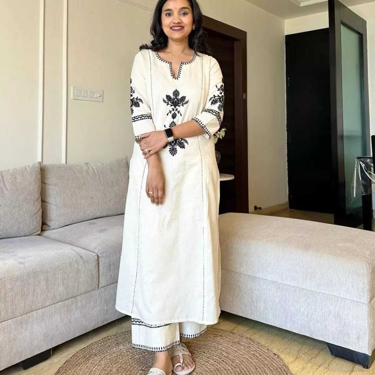 Ethnic Cotton Kurta Set for Women ? Straight Fit with Palazzo and Dupatta(L) - Image 2